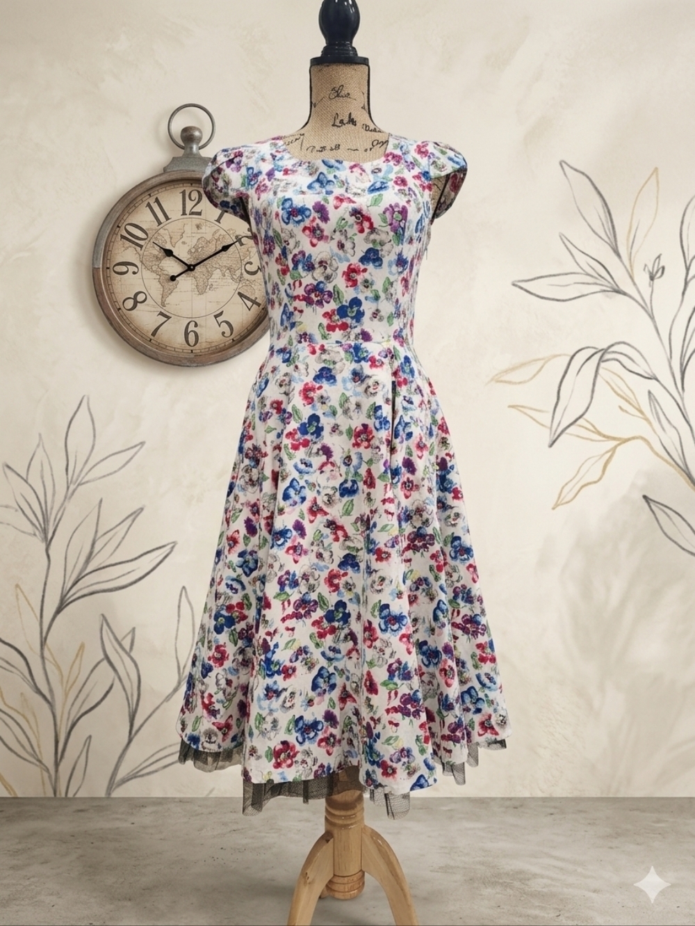 Vintage Floral Fit & Flare Tea Dress - Hearts & Roses London , Womens Small